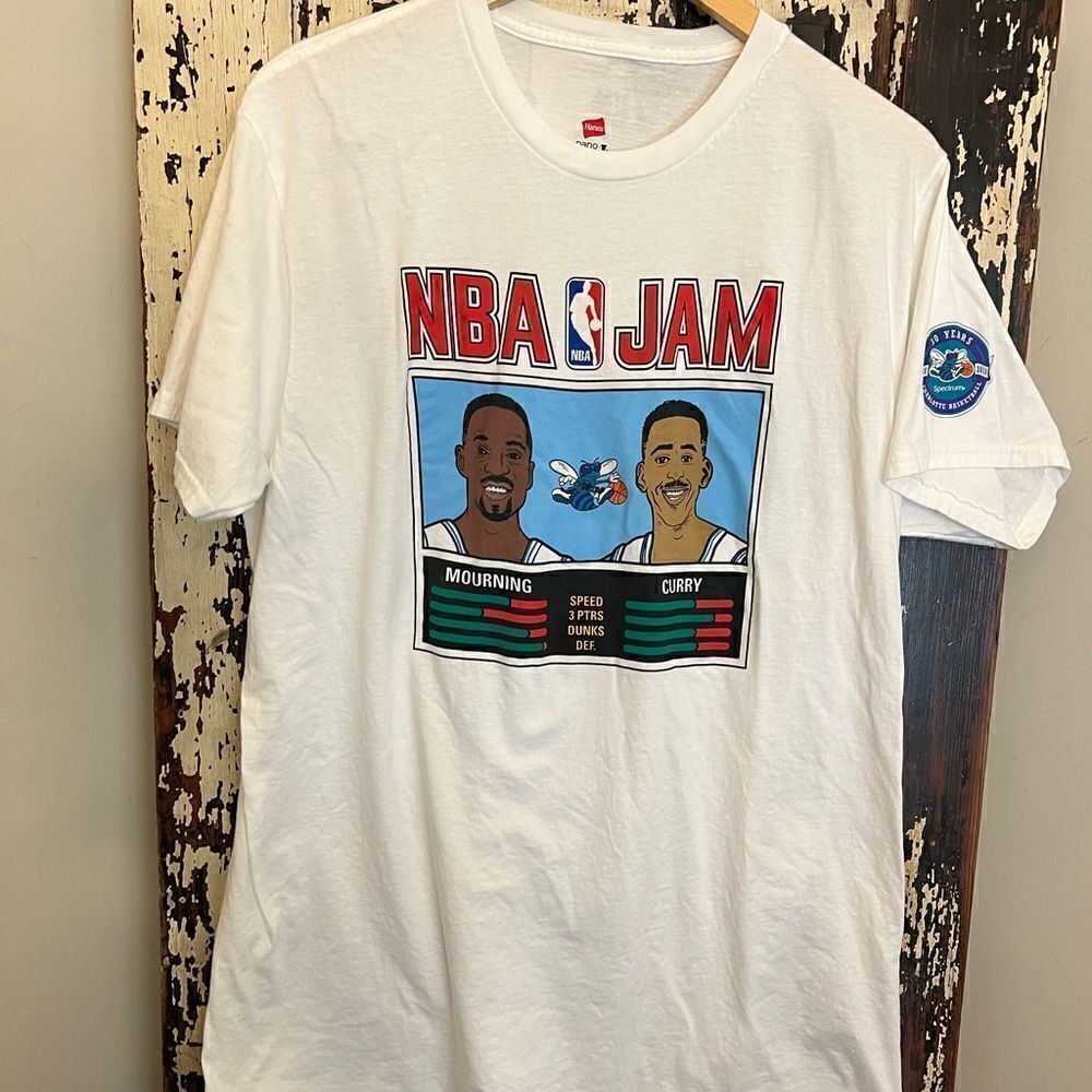 Men’s Bootleg Charlotte Hornets 20th Anniversary NBA Jam Curry Mourning tee XL